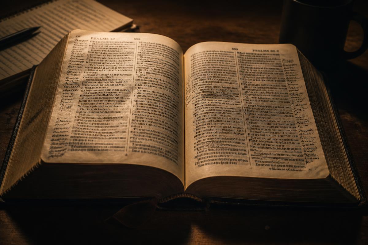 Bíblia antiga aberta no livro de Salmos